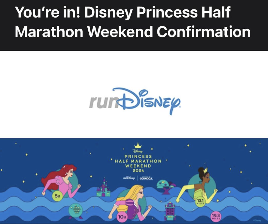 Princess Half Marathon race registration confirmation